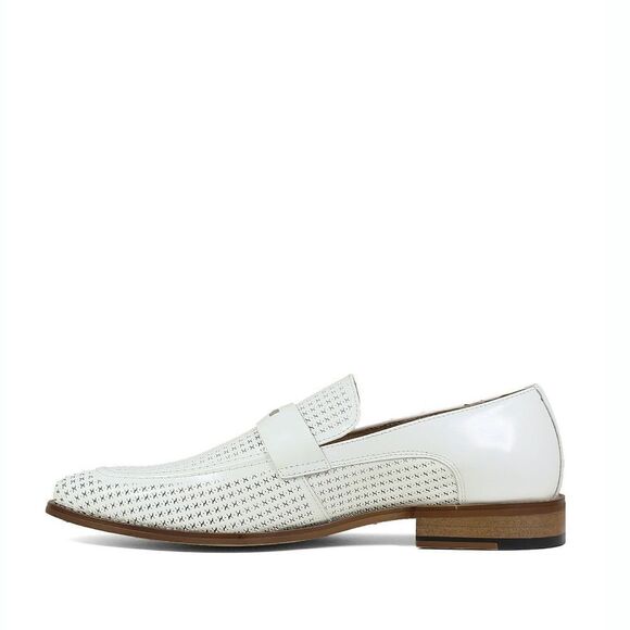 New! STACY ADAMS Belvan Leather Moc Toe Men\'s Shoes Slip-on White Size 7.5